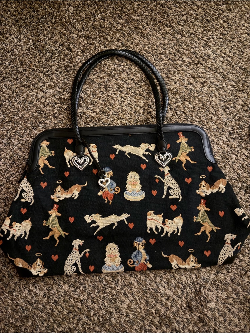 Vintage Brighton Dog Tapestry Weekender Tote Bag Heart Charms Pristine